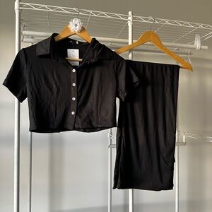 Black Ribbed Two-Piece Set